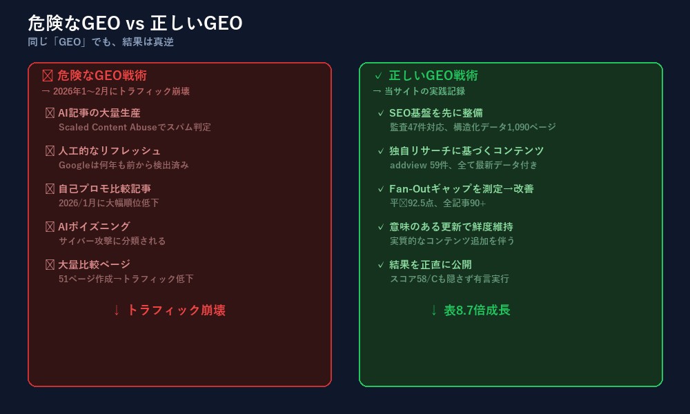 危険なGEO vs 正しいGEO 対比図