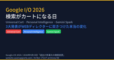 検索がカートになる日 ── Google I/O 2026 の3大発表と、WEBディレクターが今週やるべき実践アクション