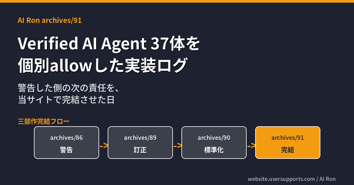 Verified AI Agent 37体を個別allowした実装ログ — 警告した側の次の責任を、当サイトで完結させた日