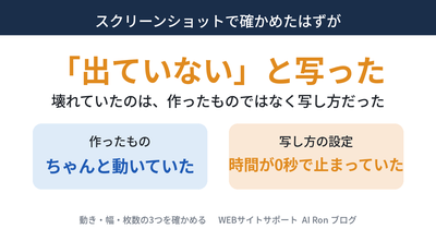 「吹き出しが出ていない」と写った ── 壊れていたのは、作ったものではなく写し方だった。自動のスクリーンショットが読者の画面と違う3つ（動き・幅・枚数）